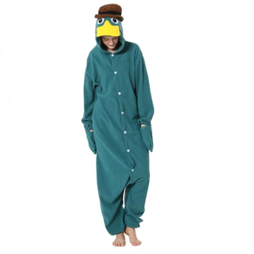 Schlafanzug Damen Kuschelig Jumpsuit Plüsch Pyjama Lang Fleece Einteiler Pyjama für Damen Herren Lustig Karneval Kostüm 00r1 Dunkelgrün S von SKFLABOOF