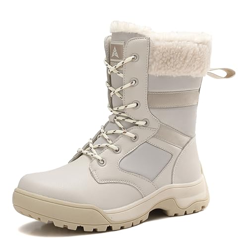 Schneestiefel Damen Boots Outdoor Schneeschuhe Wasserdicht Thermo Winterschuhe Trekkingschuhe Snow Boots Winterstiefel Damen Gefüttert Beige 37 von SKFLABOOF