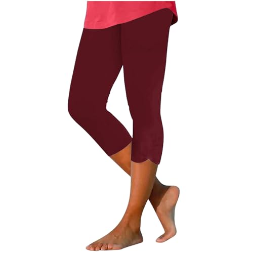 Sporthose 3/4 Damen | Yoga Hose Sportkleidung Frauen Knielange Joggen Große Größen Sommer Kurze Stretch Sportleggins Casual Radlerhosen Outfit Yogahose (Wein, XL) von SKFLABOOF