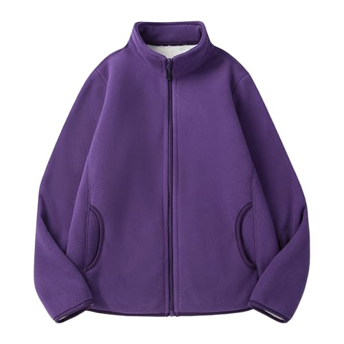 Stehkragen Übergangsjacke Damen Flauschige Warm Winterjacke Herbstjacke Teddyfleece Jacke Flauschig Lang Fall Sweatjacke Plüschjacke Kuscheljacke Lila M von SKFLABOOF