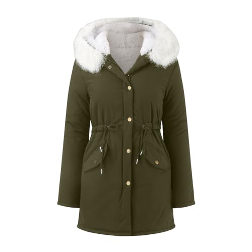 Steppjacke Damen Warmer Lang Winterjacke mit Kapuze Gefüttert Fleece Daunenjacke Baumwolle Softshellmantel Pufferjacke Langarm Casual Fleecejacke Wintermantel Outdoor Trachtenjacke Grün 5XL von SKFLABOOF