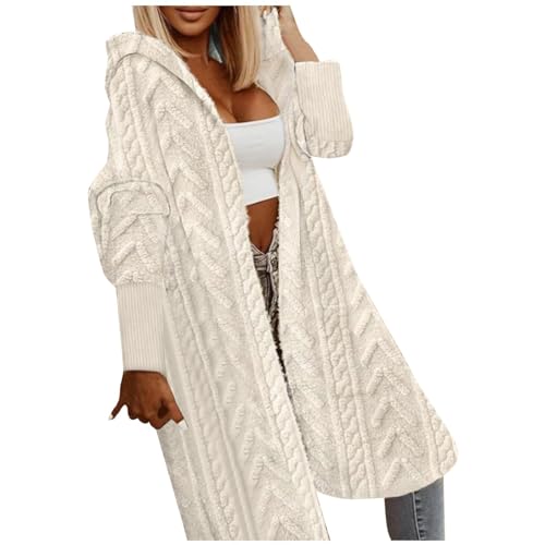 Strickjacke Damen Lang Cardigan mit Kapuze Winter Dicke Casual Lose Jacke Elegant Longstrickjacke Open Front Sweater von SKFLABOOF