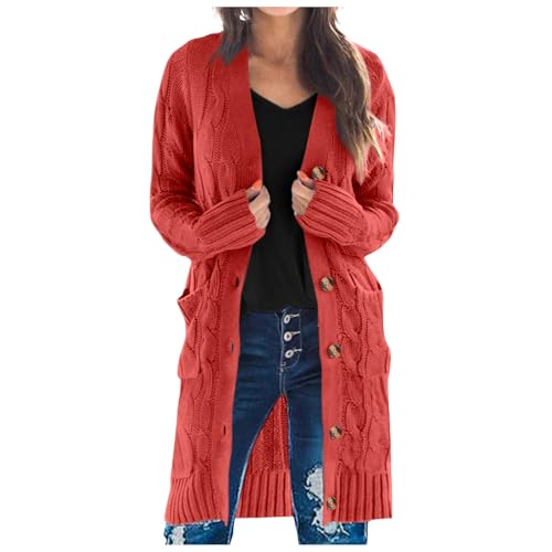 Strickmantel Damen Locker Oversize Strickcardigan Feinstrickjacke Strickjacke Grobstrick Winter Fall Kurz Strickmantel Strickweste Strickjacke Ziegelrot L von SKFLABOOF