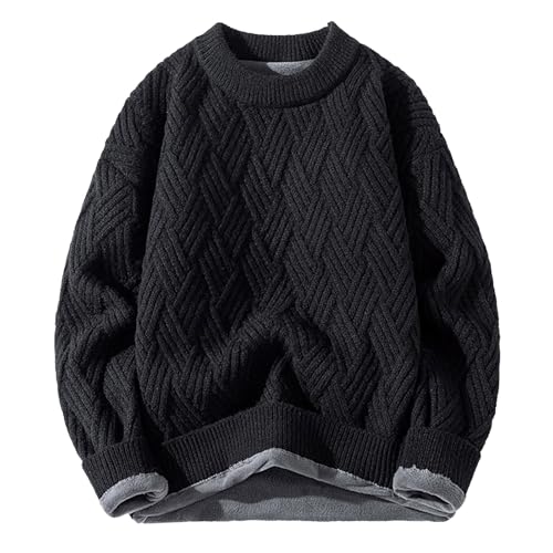 Strickpullover Herren Einfarbig Arbeitspullover Winterpullover Sweater Pärchen Herrenpullover Langarm Pullover Herren Ohne Kapuze Grobstrickpullover 00a Schwarz L von SKFLABOOF