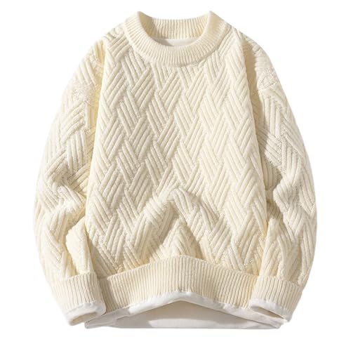 Strickpullover Herren Einfarbig Oversize Pullover Herren Ohne Kapuze Sweater Winter Herrenpullover Pärchen Winterpullover Grobstrickpullover Beige M von SKFLABOOF