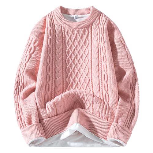 Strickpullover Herren Einfarbig Oversize Pullover Herren Ohne Kapuze Sweater Winter Herrenpullover Pärchen Winterpullover Grobstrickpullover Rosa L von SKFLABOOF