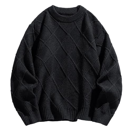 Strickpullover Herren Langarm Winterpullover Herrenpullover Winter Grobstrickpullover Pärchen Pullover Herren Ohne Kapuze Sweater Schwarz M von SKFLABOOF