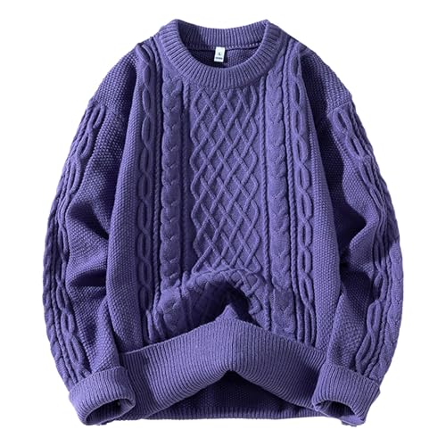 Strickpullover Herren Rundrals Herrenpullover Winterpullover Oversize Sweater Pärchen Grobstrickpullover Pullover Herren Ohne Kapuze Lila M von SKFLABOOF