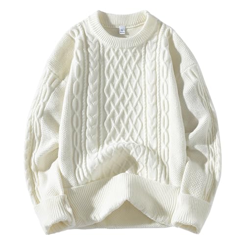 Strickpullover Herren Warm Pullover Herren Ohne Kapuze Herrenpullover Baumwolle Grobstrickpullover Arbeitspullover Winterpullover Sweater Weiß 3XL von SKFLABOOF