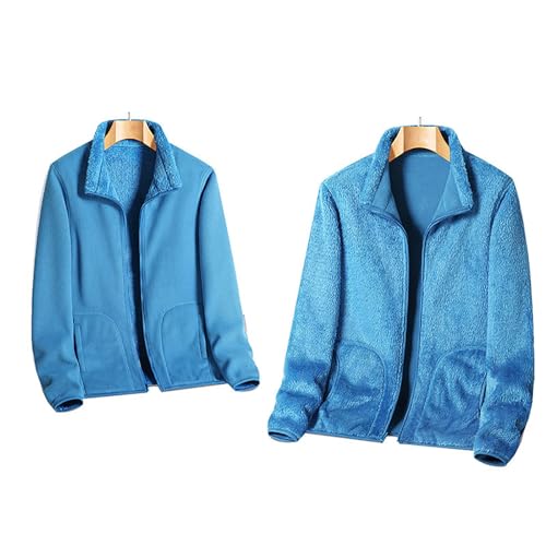 Sweatjacke Herren Fleece Outdoor Sweatjacke Fleecepullover Teddyfleece Jacke Parka Stehkragen Einfarbig Warm Trachtenjacke Fleecejacke Teddyjacke Blau 4XL von SKFLABOOF