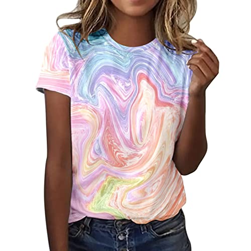 T Shirts Damen Sommer Kurzarm Rundhals Shirt Bluse Mit 3D Rosen Schmetterlings Druck Lässige Oberteile Modischer O Ausschnitt Motiven Hemden Basic Tops Geschenk Für Frauen 00e Rosa XL von SKFLABOOF