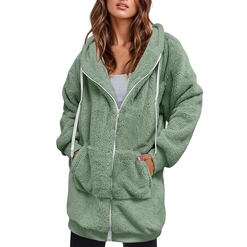 Teddy Mantel Damen Plüschjacke Oversize Einfarbig Teddyjacke Langarm Kurzmantel Teddyfleece Jacke Warm Kordelzug Wintermantel Herbstjacke Cardigan mit Taschen von SKFLABOOF