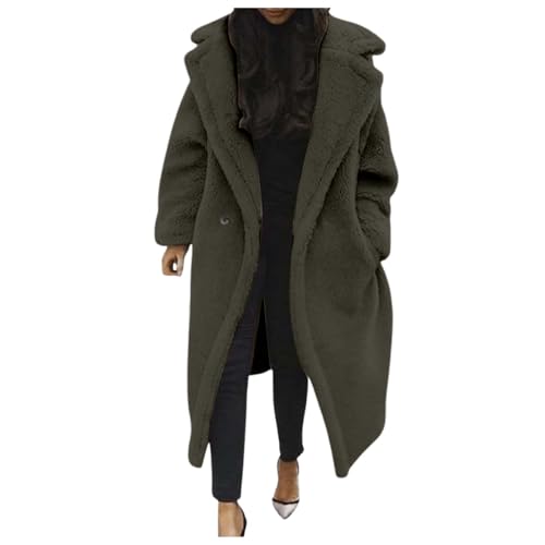 Teddyfleece Jacke Damen Lang Flauschig Wintermantel Übergangsjacke Damen Oversize Winterjacke Revers Parka Plüschjacke Elegant Wintermantel Damen Lang von SKFLABOOF