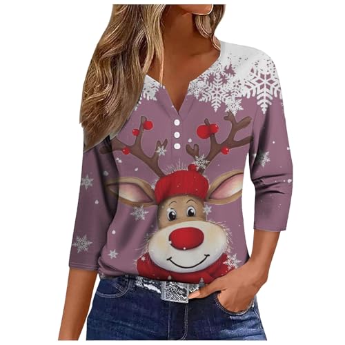 The Deal, Damen Weihnachtspullover Weihnachtspulli Bluse Weihnachten Tshirt 3/4 Arm Oberteile Shirts & Blusen Kleid Frauen Hässliche Hellviolett, M von SKFLABOOF