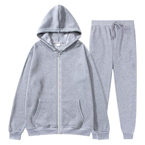 Tracksuit Damen Sport Outfit Set Jogging Jogginghose Baggy Sportkleidung Frauen 2 Teiler Hose Und Top Hellgrau, XXL von SKFLABOOF