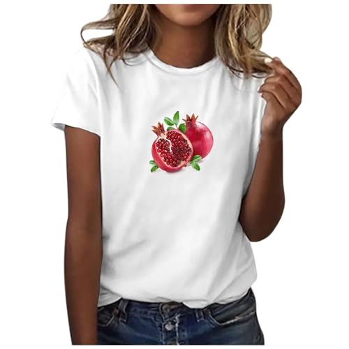 Tshirt Damen | Einfarbig Fruchtdruck Tshirt Sport Lässig Tshirt Pullover Baggy Frühling Sportshirt Oberteil Blusen Party Top Kurzarm Rundhals Fruchtdruck Tshirts (004d_Granatapfel, M) von SKFLABOOF