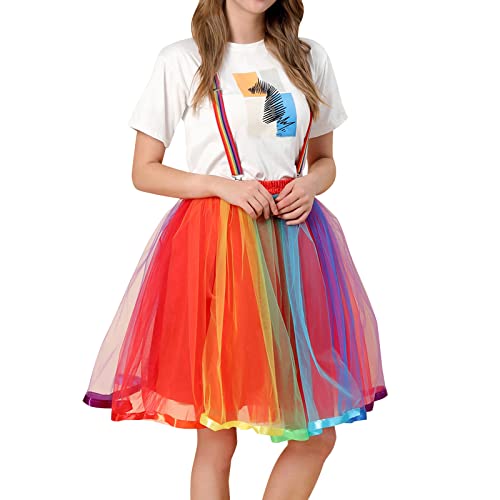 Tüllrock Damen Karneval Kostüm 80er Rock Ballettkleidung Petticoat Mini Skirt Tüll Bunt Tütü Rock Rockabilly 02 Bunte M von SKFLABOOF