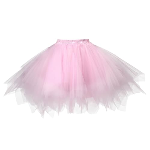 Tüllrock Damen Karneval Kostüm Bunt Tüll Tütü Ballettkleidung Mini Skirt 80er Rock Rockabilly Petticoat Rock Hellrosa L von SKFLABOOF