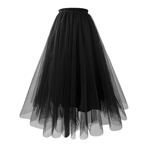 Tüllrock Damen Karneval Kostüm Rock 80er Tütü Rock Mini Skirt Tüll Bunt Rockabilly Ballettkleidung Petticoat Schwarz L von SKFLABOOF