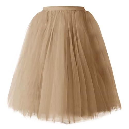 Tüllrock Damen Karneval Kostüm Rock Tüll Ballettkleidung Tütü Mini Skirt 80er Bunt Rockabilly Rock Petticoat Khaki One Size von SKFLABOOF