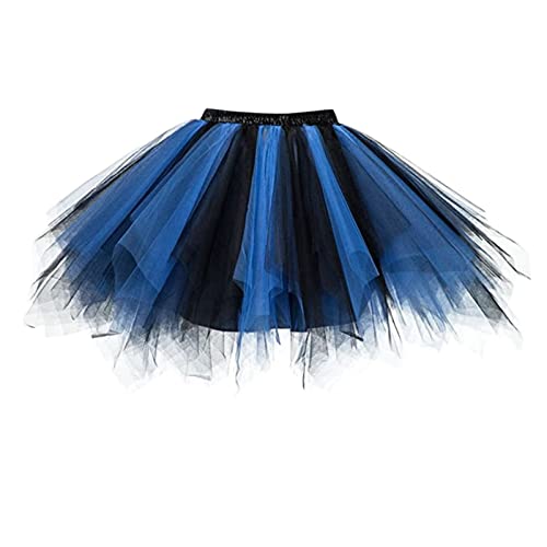 Tüllrock Damen Karneval Kostüm Rock Tüll Tütü Rockabilly Mini Skirt 80er Bunt Ballettkleidung Rock Petticoat Blau XXL von SKFLABOOF