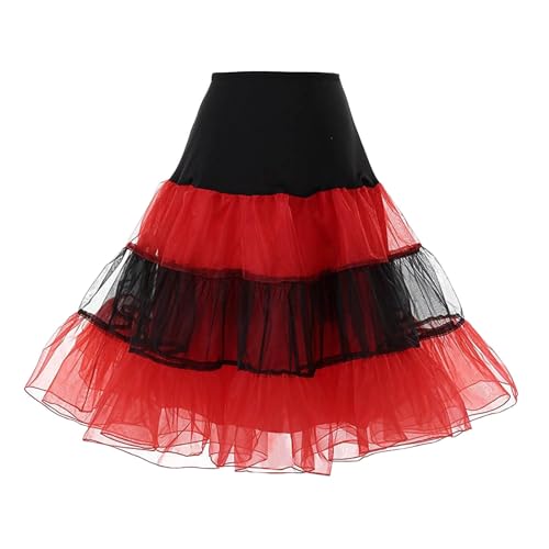 Tütü Damen Karneval Kostüm Tüll Rock Rock Petticoat Mini Skirt Bunt 80er Rockabilly Ballettkleidung Tütü Rot XXL von SKFLABOOF