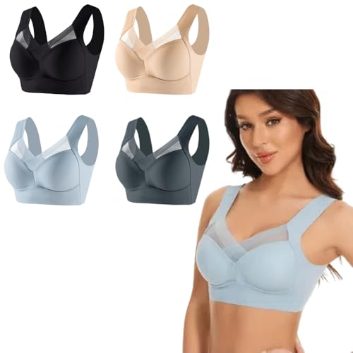 Warehouse Deal, 4PC Hatme Haltungskorrektur BH Original - Sport Push Up Brüste Sportbh Stützender Women's Ohne Träger Top Fit Bralette Damen (Dunkelgrau, XL) von SKFLABOOF