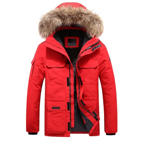 Warehouse Deal, Leichte Daunenjacke Herren Jacken Übergang Outdoor Kleidung Fahrrad Winterjacke Wanderjacke Winter Mantel Parka Coat Men Rot, XXL von SKFLABOOF