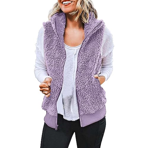 Warehouse Deal, Teddywesten Damen Teddy Weste Waistcoat Fleece Teddyfell Jacke Ärmellose Fleeceweste Outdoor Fall Fashion Damenweste Lila, S Warehouse Deal, Teddywesten Damen Teddy Weste Waistcoat Fleece Teddyfell Jacke Ärmellose Fleeceweste Outdoor Fall Fashion Damenweste Lila, S von SKFLABOOF