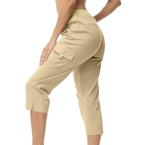 Warehouse Deals Angebote, Capri Sporthose Damen Palazzo Hose Softshellhose Wanderhosen Baggy Dünne Hosen Leichte Wanderhose Wide-Leg Pants Sweathose Beige, XXL von SKFLABOOF