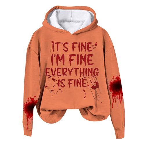 Warehouse Deals Angebote, Halloween Kostüm Damen Gruselig - Damen Hoodie Y2k Blutiges Langarmshirt Hoodies Hoody mit Kapuze Bloody Pulli Pullover Sweatshirt Orange, L von SKFLABOOF