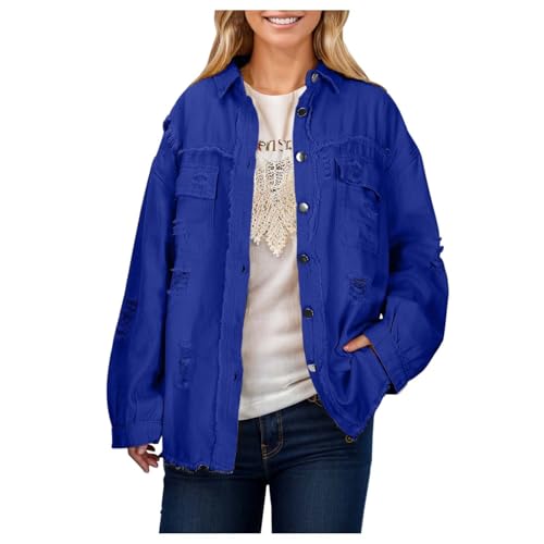 Warehouse Deals Angebote, Jeansjacke Damen Jacken Für Mädchen Leichte Sommerjacke Jacke Sommer Jeans Übergangsjacke Frühling College Blau, L von SKFLABOOF