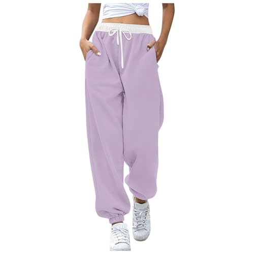 Warehouse Deals Angebote, Outdoor Hose Damen Stoffhose Elegant Sport Jogginghose Weites Bein Laufhose Lang Beige Trekking Stretch Sommer Sporthose Große Größen Light Purple, L von SKFLABOOF