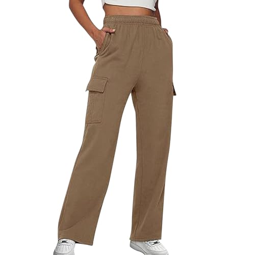 Warehouse Deals Angebote, Sporthose Damen Große Größen Yoga Pants Hose Weites Bein Freizeithose Sommer Arbeitshosen Joggpants Elegant Festival Baggy Jogginghose Braun, XL von SKFLABOOF