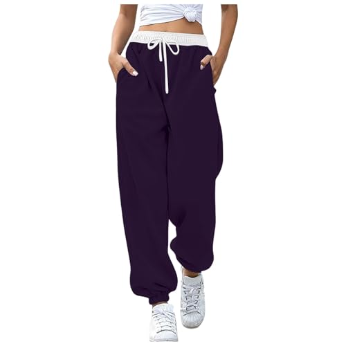 Warehouse Deals Angebote, Sweathose Damen Trekkinghose Schlabberhose Sommer Freizeithose Sporthosen Jogger Trekking Hose Breite Hosen Jogginghose Baggy Dark Purple, S von SKFLABOOF