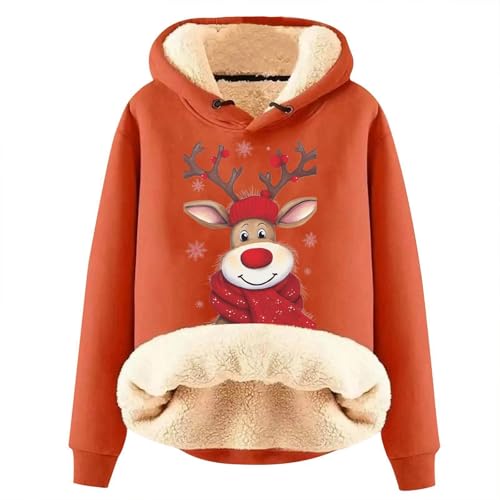 Warehouse Deals Angebote, Weihnachts Hoodie Weihnachtsoutfit Damen Kleidung Dicke Pullover Winter Hässliche Weihnachtspullover Für Gefüttert Orange, XXL von SKFLABOOF