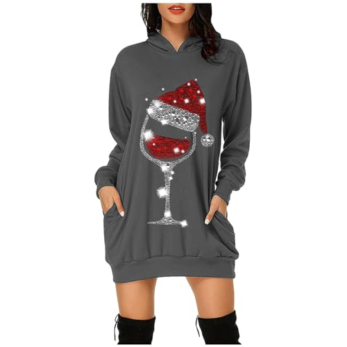 Warehouse Deals Angebote, Weihnachtskleider Damen Winter Kleider Ugly Sweater Pullover Kleid Christmas Weihnachtsshirt Langarm Weihnachten Kleidung Dunkelgrau, M von SKFLABOOF