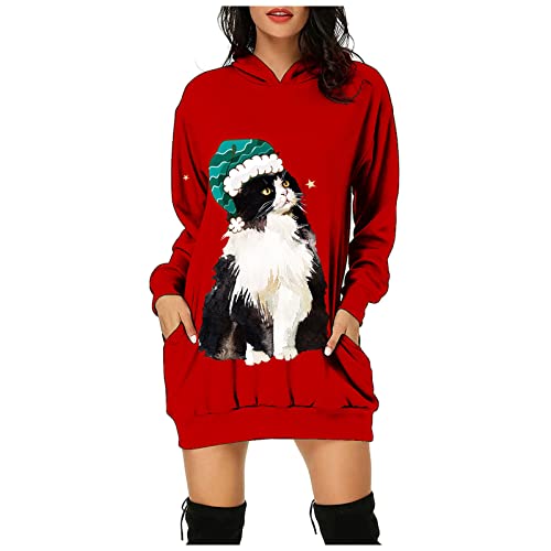 Warehouse Deals Angebote, Weihnachtsshirt Damen Langarm Kleidung Kleid Weihnachten Weihnachtspullover Mädchen Hoodie Weihnachtspulli Lustig Christmas Rot, M von SKFLABOOF