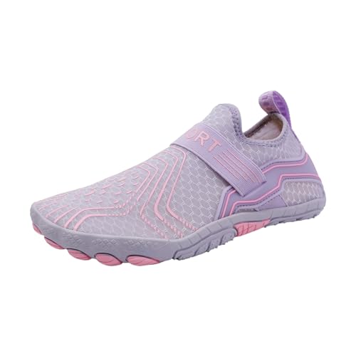 Wasserschuhe Damen - Barfußschuhe Wasserfest Barefoot Shoes wasserdichte Weite Schwimmschuhe Wasserdicht Run Schuhe Runner Barfuß Abrollschuhe Tauchschuhe Wanderschuhe Lila, 41 F von SKFLABOOF