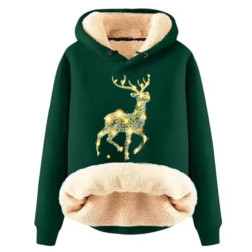 Weihnachten Sale, Christmas Hoodie Weihnachtsoutfit Pullover Sherpa Damen Weihnachtspullober Weihnachts Kleidung Dicke Winter Ugly Sweater Grün, 3XL von SKFLABOOF