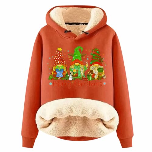 Weihnachten Sale, Christmas Hoodie Weihnachtspullover Damen Lustig Herren Gefüttert Pullover Weihnachten Hoody Winter Warm Orange, XL von SKFLABOOF