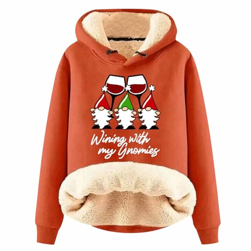 Weihnachten Sale, Christmas Hoodie Weihnachtspullover Damen Xmas Pullover Winter Warm Partnerlook Ugly Hoody Mit Kapuze Teddy Sweater Herren Orange, XL von SKFLABOOF