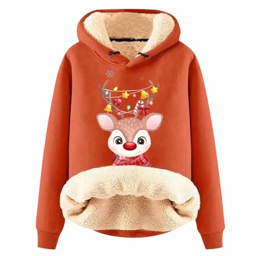 Weihnachten Sale, Christmas Hoodie Weihnachtspullover Lustig Partner Fleece Pullover Für Damen Ugly Sweater Gefüttert Dicker Orange, XL von SKFLABOOF