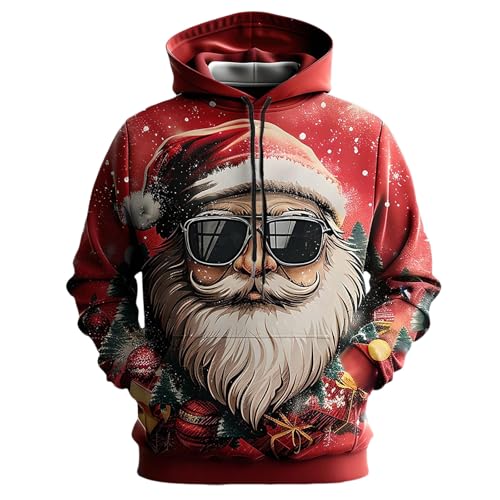 Weihnachten Sale, Weihnachts Hoodie Pullover Weihnachten Herren Weihnachtspullover Unisex Ugly Christmas Sweater Weihnachtsm Männer Rot, XL von SKFLABOOF