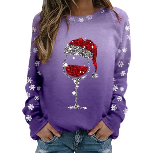 Weihnachten Sale, Weihnachtspulli Damen Long Sleeve Shirt Women Ausgefallene Pullover Ugly Christmas Sweater Lieblingsstück Elegant Coole Print Shirts Lila, XL von SKFLABOOF