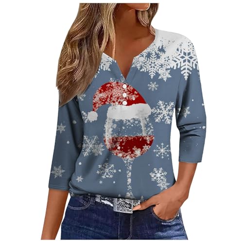 Weihnachten Sale, Weihnachtspulli Lustig Weihnachtsoutfit Pullover Damen Weihnachten T Shirt Weihnachts Tshirt Mode Pullis Weihnachtskostüm Hellblau, XL von SKFLABOOF