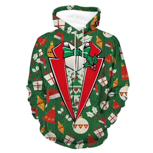 Weihnachts Hoodie Herren 3D Druck Hässliche Weihnachtspullover Ugly Christmas Sweater Für Männer Lustig Rentier X-Mas Sweatshirt Merry Christmas 3D Pullover von SKFLABOOF