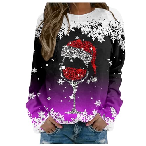 Weihnachtspulli Damen Weihnachts Streetwear Weihnachtsoutfit Sweater Partner Pullover Winter Weihnachten Personalisierte Winterpullover Weihnachtspullover Weihnachtspulli Lila XXL von SKFLABOOF