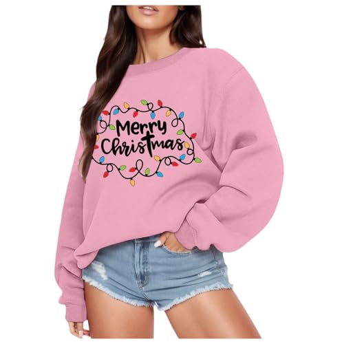 Weihnachtspulli Damen Winter Lustig Weihnachtspulli Weihnachtspullover Hässliche Weihnachtspullover Streetwear Weihnachten Partner Weihnachtsoutfit Sweater Winterpullover Rosa XL von SKFLABOOF