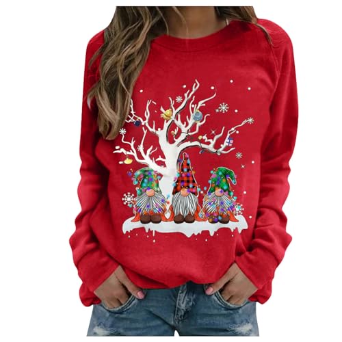 Weihnachtspullover Damen Ugly Christmas Sweater Winter Dicke Fleecepullover Fleecepullover Ohne Kapuze Rot 3XL von SKFLABOOF